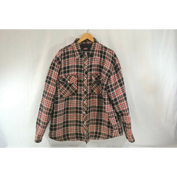 Genuine Dickies Men's Flannel Quilted Jacket Plaid Red Black Size Extra Large XL - Picture 1 of 8
